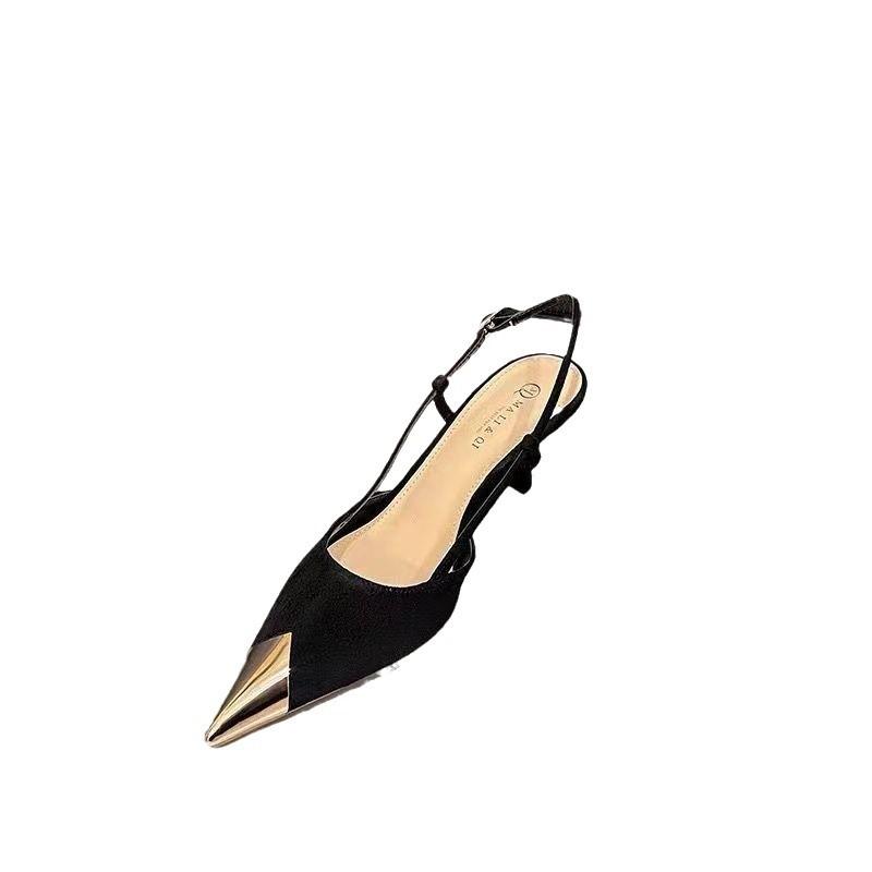 Pointed High Heels Women's Cut Men's Thin Heels 2024 New Sexy Versatile Black Back Empty Bag Head Sandals Female Socialite Style