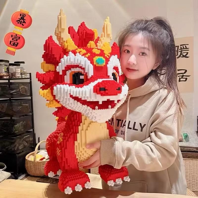 New 30Cm Diy Dragon Building Blocks Assembly Toy Small Particle Puzzle Ornaments 3D Desktop Decoration Birthday Gift