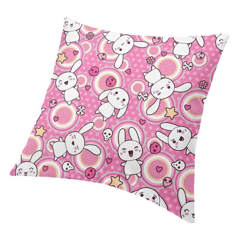 Kawaii Pink Bunny Throw Pillow Case Home Decorative Custom Square Cute Bunny Design Cushion Cover 45X45 Pillowcover For Sofa