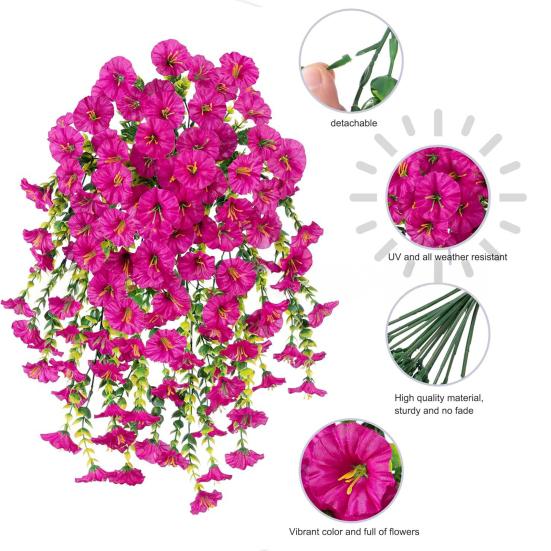 Искусственные подвесные цветы петунии Устойчивые к УФ-лучам Искусственные растения Уличная поддельная петуния в полоску Весенне-летний декор для каминной полки, двери, крыльца, патио