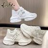 Korean Style Soild Color Mesh Breathable Thick Bottom Sneakers 2024 New Fashion Casual Simple All-match Running Sports Shoes