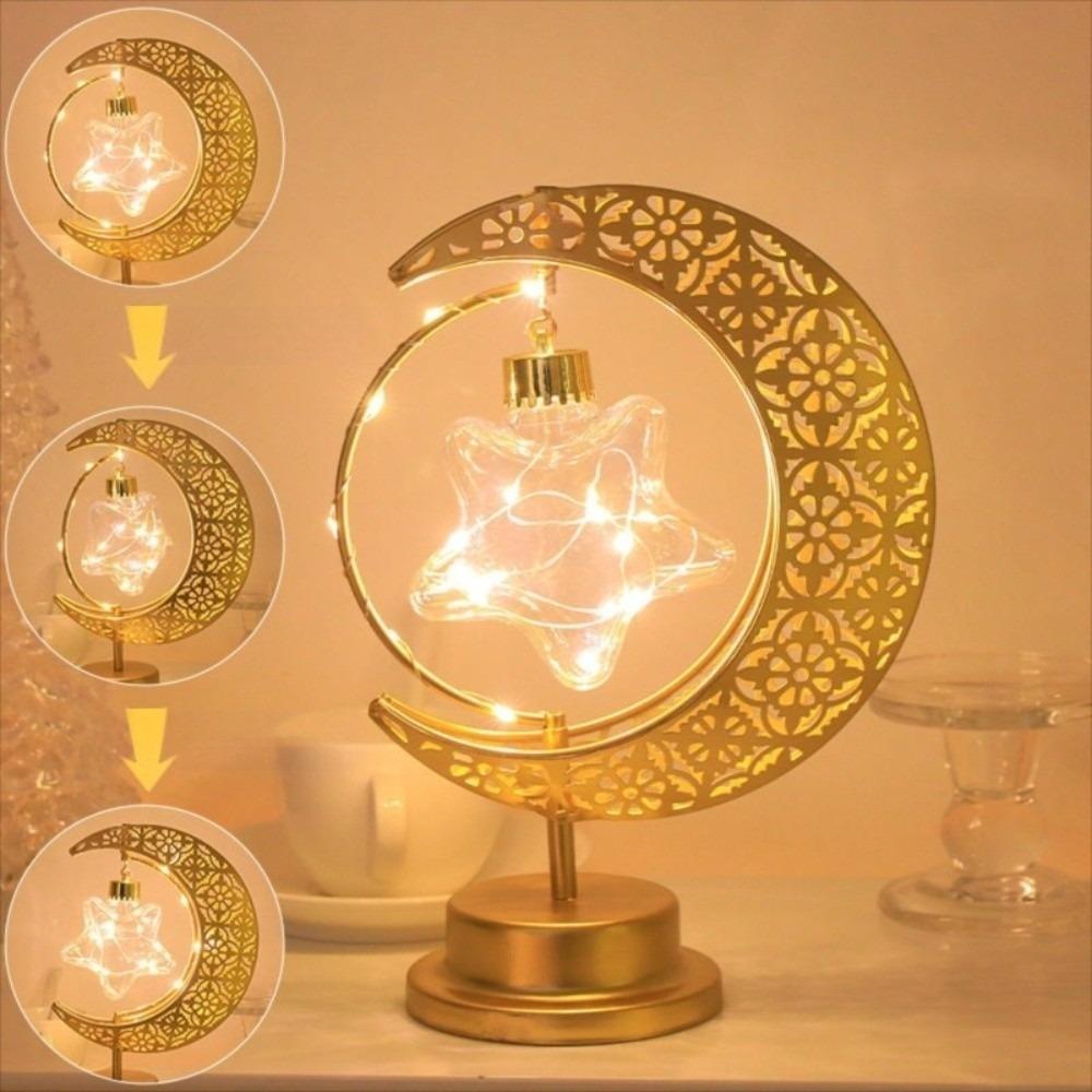 Star Moon Ramadan Night Light Rotatable Home Decoration Light Festival Eid