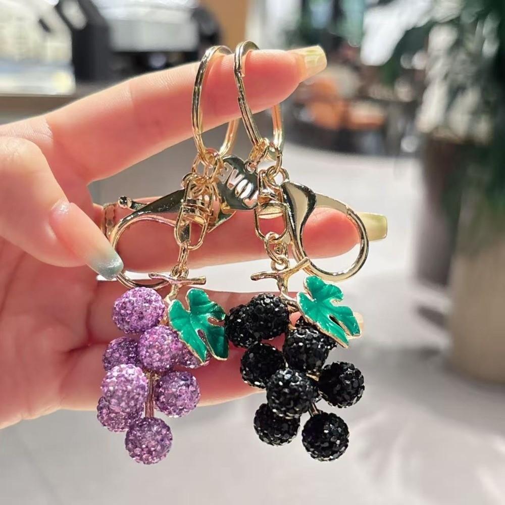 Cartoon Grapes Pendant Car Keyring Fruit Car Keyring Cute Crystal Fruit Grapes Keychain Lady/Girls