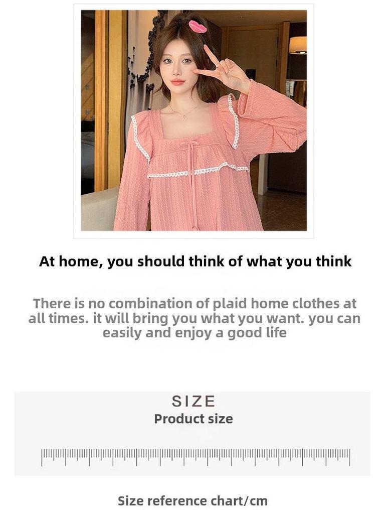 Милый женский пижамный комплект на весну и осень - хлопок 65/35, стиль INS Princess, длинные рукава и брюки, можно носить на открытом воздухе, легкая домашняя одежда.