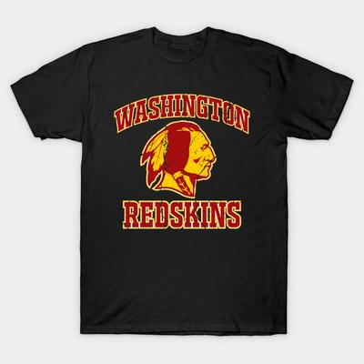 Азиатский размер Мужская черная футболка с принтом Washington Redskins Печать методом термопереноса без вырезания Хлопковая футболка