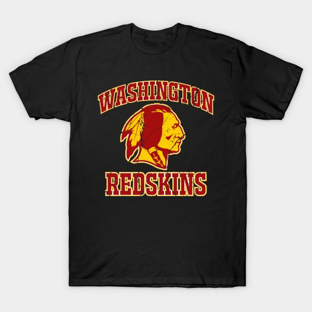 Asian Size Men Black Print T-shirt Washington Redskins No-Cut Heat Transfer Print Cotton Tshirt
