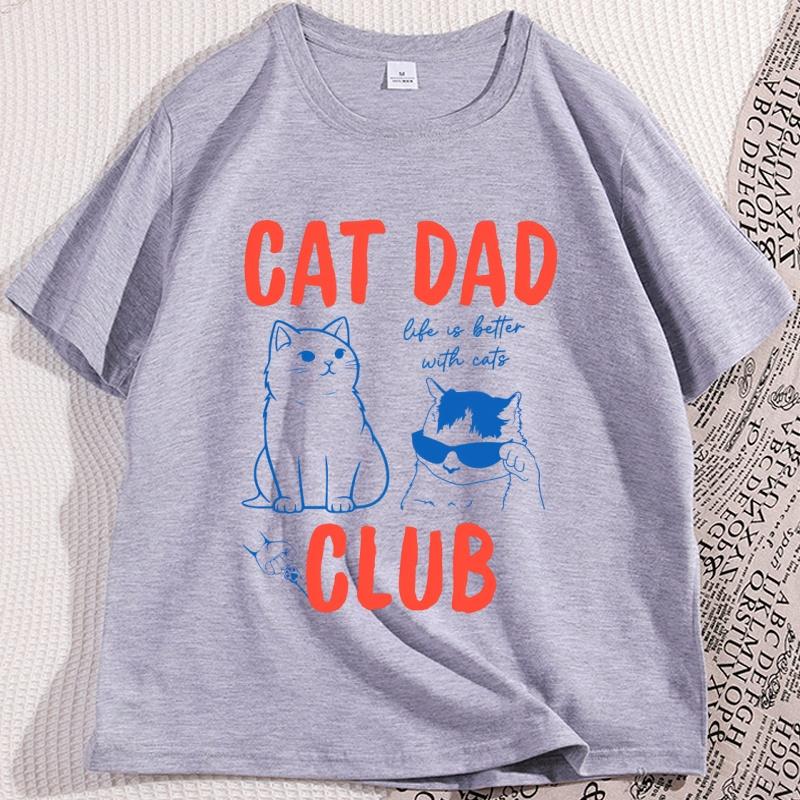 Cat Dad T Shirt Men Casual Cotton Short Sleeve Cat Dad Club Tshirt Funny Cat Lover Tshirt Casual Short Sleeve Round Neck Tee