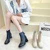Fashion New Luxury Brand Women Beige High Heels Ankle Boots 2024 Winter Female Square Toe Chelsea Boots High Quality Short Boots Botines