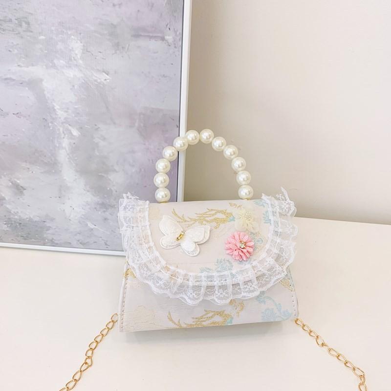 Embroidered Pearl Lace Chain Childrens Crossbody Bag Suitable Daily For