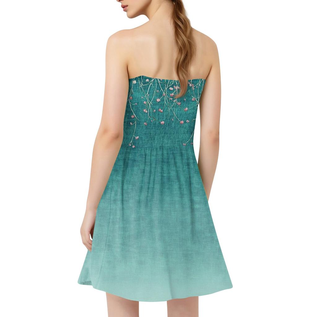 Модное женское повседневное платье-бандо с цветочным принтом без рукавов
