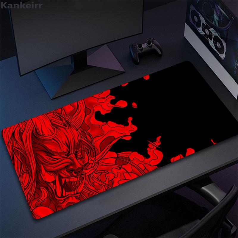 Game Mouse Pad Japanese Samurai Devil Mousepad Black Ghost Face Gamer Deskmat Mousepads Carpet Accessories Big Table Mat x