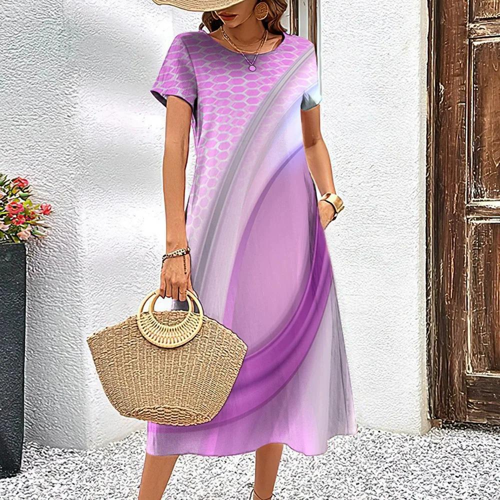 Модные Полосатые Мини-платья Тай-дай для Женщин Элегантные Летние Короткий Рукав 3D Принт Градиент Уличные Повседневные Платья для Леди Большого Размера
