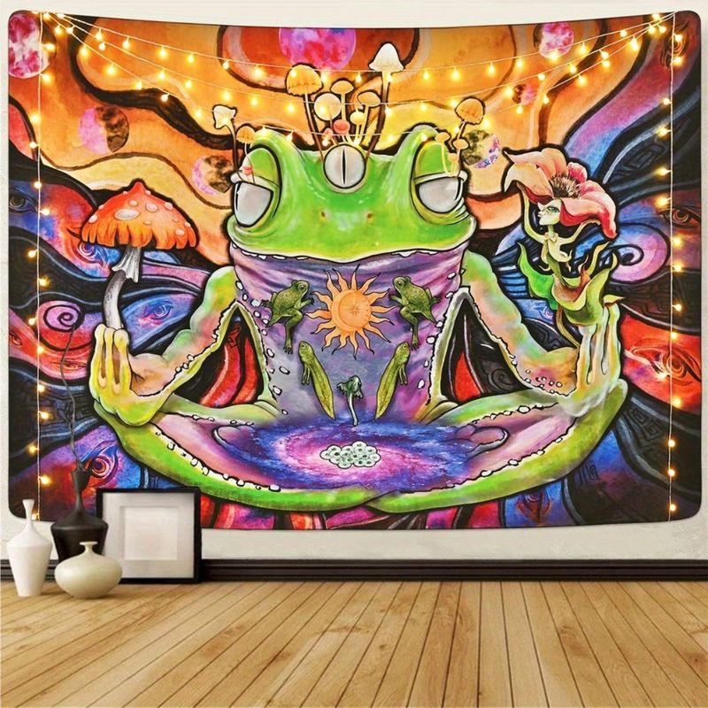 Trippy Frog Mushroom Tapestry Psychedelic Celestial Wall Hanging Bedroom Dorm Apartment Aesthetic Home Decor