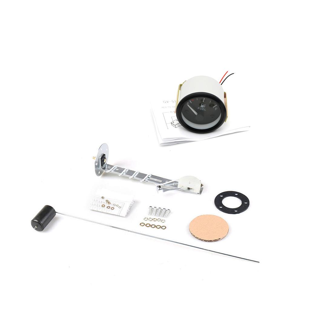 2 52mm Fuel Level Gauge, Pointer 12V Car Fuel Tank Meter with LED Backlight Rim Automotive Gauges with Fittings