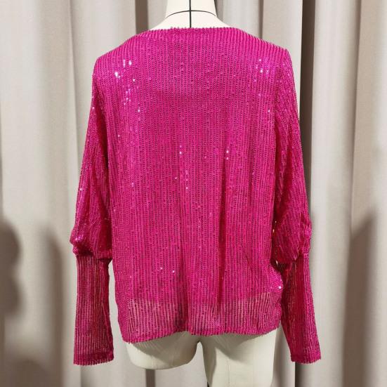 Women Tops Round Neck Lantern Long Sleeve Jumper Tops Loose Fit Glitter