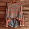 Women Autumn Sweater O-Neck Long Sleeve Vintage Oversized Pullover Sweater Ethnic