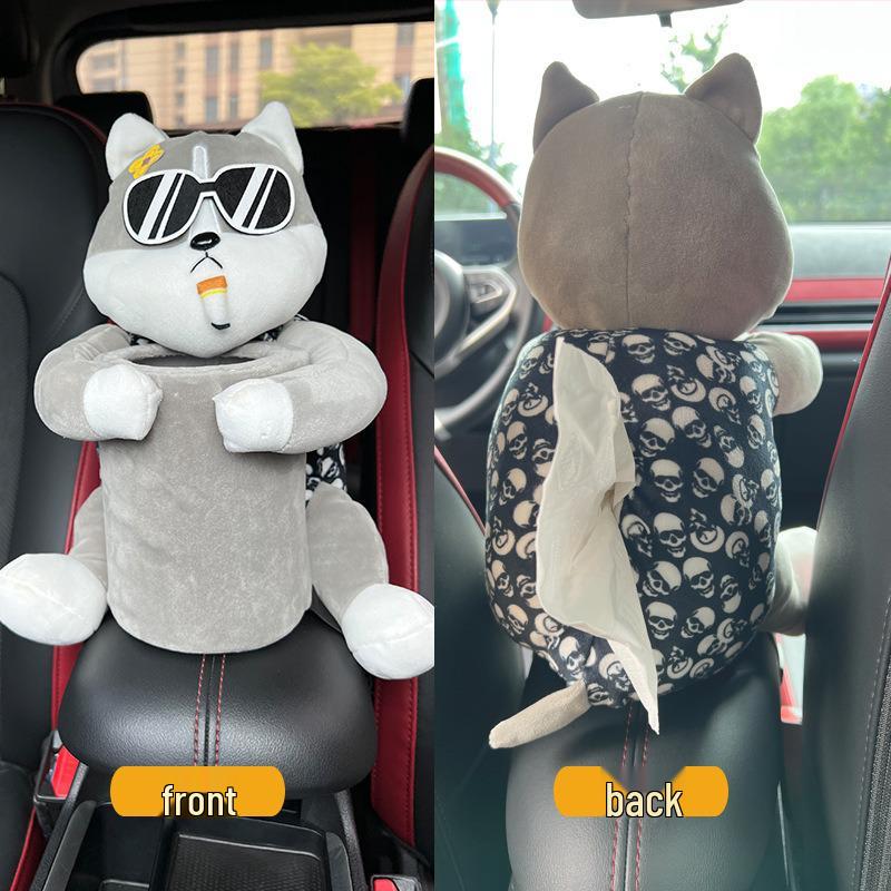 Мультяшный плюшевый автомобильный держатель для салфеток на подлокотник: Милый подвесной диспенсер для бумаги и украшение интерьера