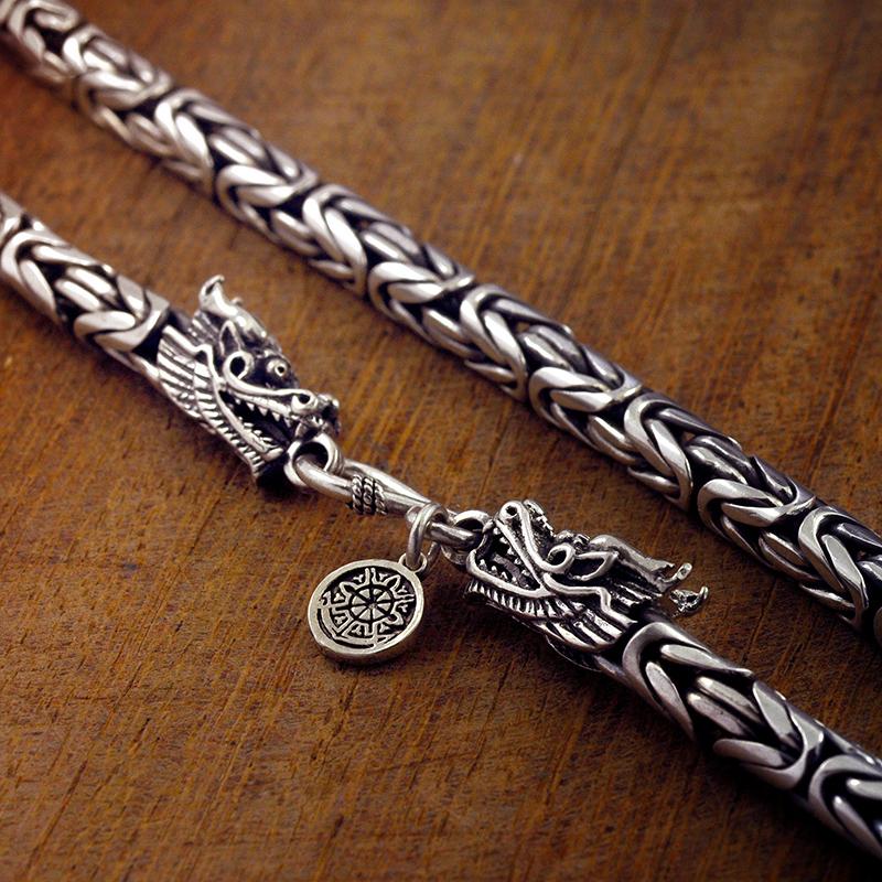 Heavy Necklace Solid 925 Sterling Silver Byzantine Dragon Clasp Chain Handmade Jewelry Gift Punk Vintage Necklace for Men