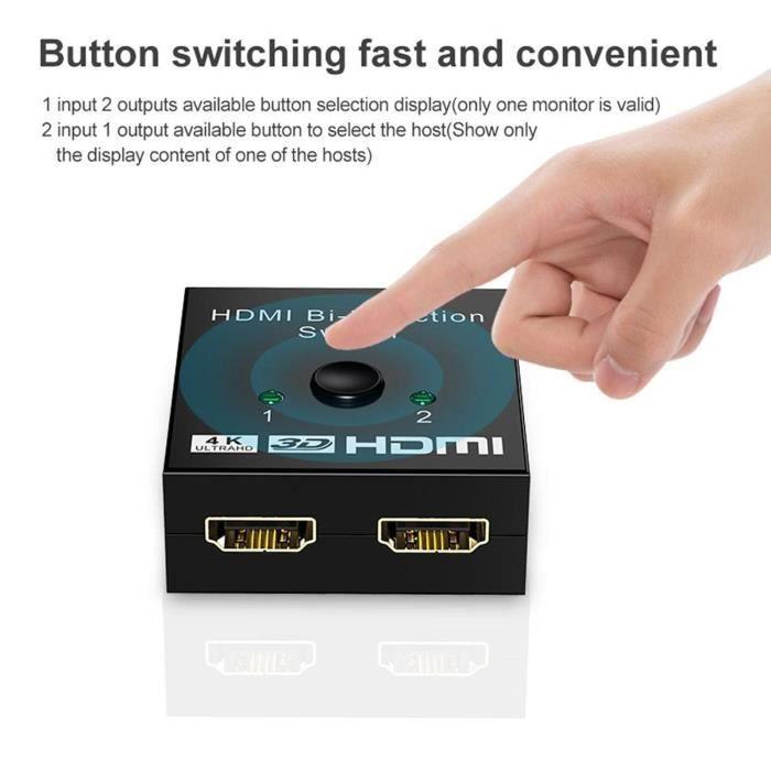Двунаправленный HDMI-коммутатор, HDMI-сплиттер 4K, HDMI-коммутатор 2x1 или 1x2 для HDTV, DVD, телевидения высокой четкости и