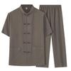 Chinese Cotton-Linen Men's Short-Sleeve Tang Suit - Summer Tai Chi Shirt for Middle-Aged and Elderly