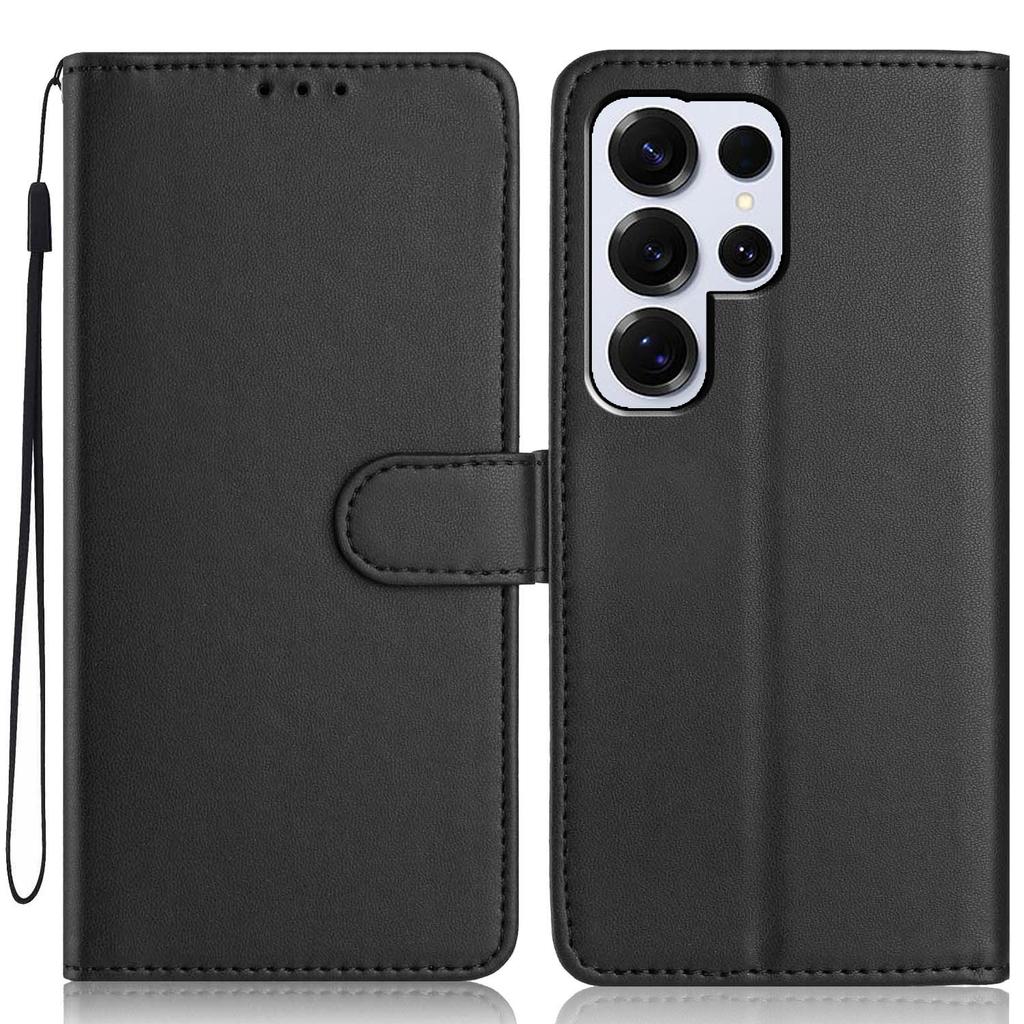 Для Samsung Galaxy S25 Ultra Чехол-кошелек с ремешком/Множество слотов для карт Однотонный кожаный чехол-подставка для телефона