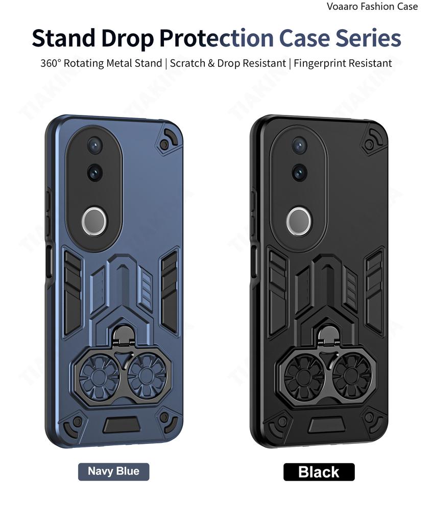 Dual Finger Ring Armor Cover for Vivo V50 5G Case for Vivo V50E 5G Rotate Metal Bracket Kickstand Case Shockproof Capa