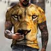 Summer Round Neck 3D Lion Print Top Fashionable Casual Short Sleeved Men's T-shirts