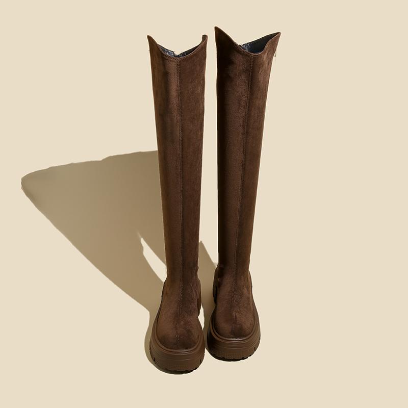 Мода Винтаж Зимние женские сапоги выше колена Модные молнии сзади Толстые каблуки Длинные сапоги Женские сапоги Largas