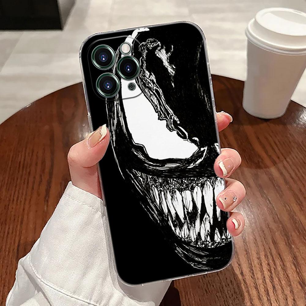 Marvel Black VENOM Art Transparent Phone Case For iPhone 17 Pro Max 17E 11 12 13 14 15 16 Pro Max Plus 17 Air 16E 7 X Soft Cover