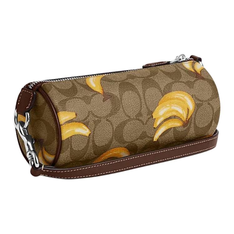 Coach Nolita 20 Classic Logo Banana Print Faux Leather Cylinder Bag Women handbags Deep-Saddle-Brown CR368-SVNM9