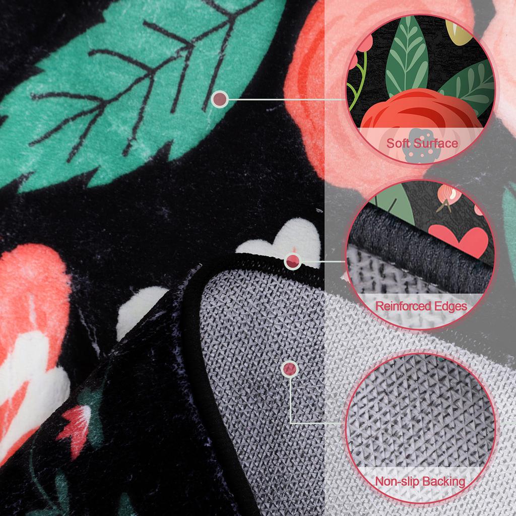 153X214CM Washable Rug Boho Floral Area Rug Non Slip Soft Carpet Low Pile Indoor Floor Carpet for Bedroom Office Dining Room