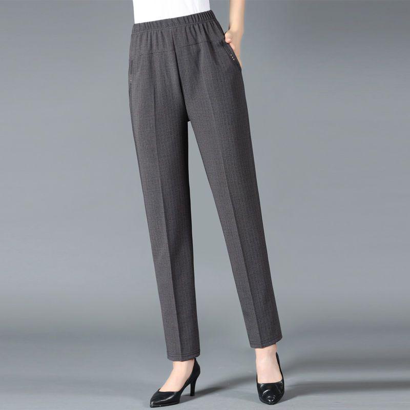 High Waist Plus Size Elastic Grandma Pants - Casual Loose Straight Leg for Middle-Aged & Elderly Women