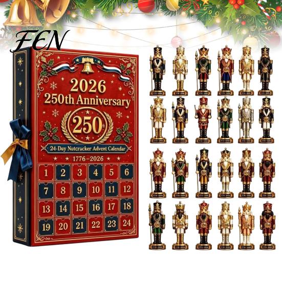 Christmas Party Supply 2026 Nutcracker Advent Calendar, 24-Day Retro Soldier Figure Countdown Set, 2D Calendar Flat Acrylic Tree Hanging Decor,