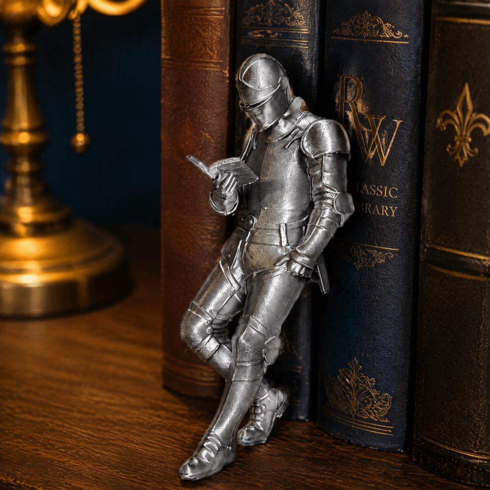 3D Printing Medieval Knight Statue Silver Knight Bookshelf Decor Gothic Library
