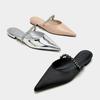Fashion New Designer Pointed Toe Mirror Silver Leather Slippers Women Crystal Band Summer Shoes Outdoor Slides Low Heel Mules Sandalias