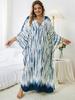 Blue Striped Kaftan Bohemian Bat Sleeve Beach Dress Ladies Vacation Bathing Suit Cover Up Summer Wear Homewear Q1523