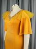 AOMEI Sheath Dresses for Women Yellow V Neck Beading Flare Sleeve High Waist Split Knee Length Evening Party Cocktail Plus Size Gowns Dress