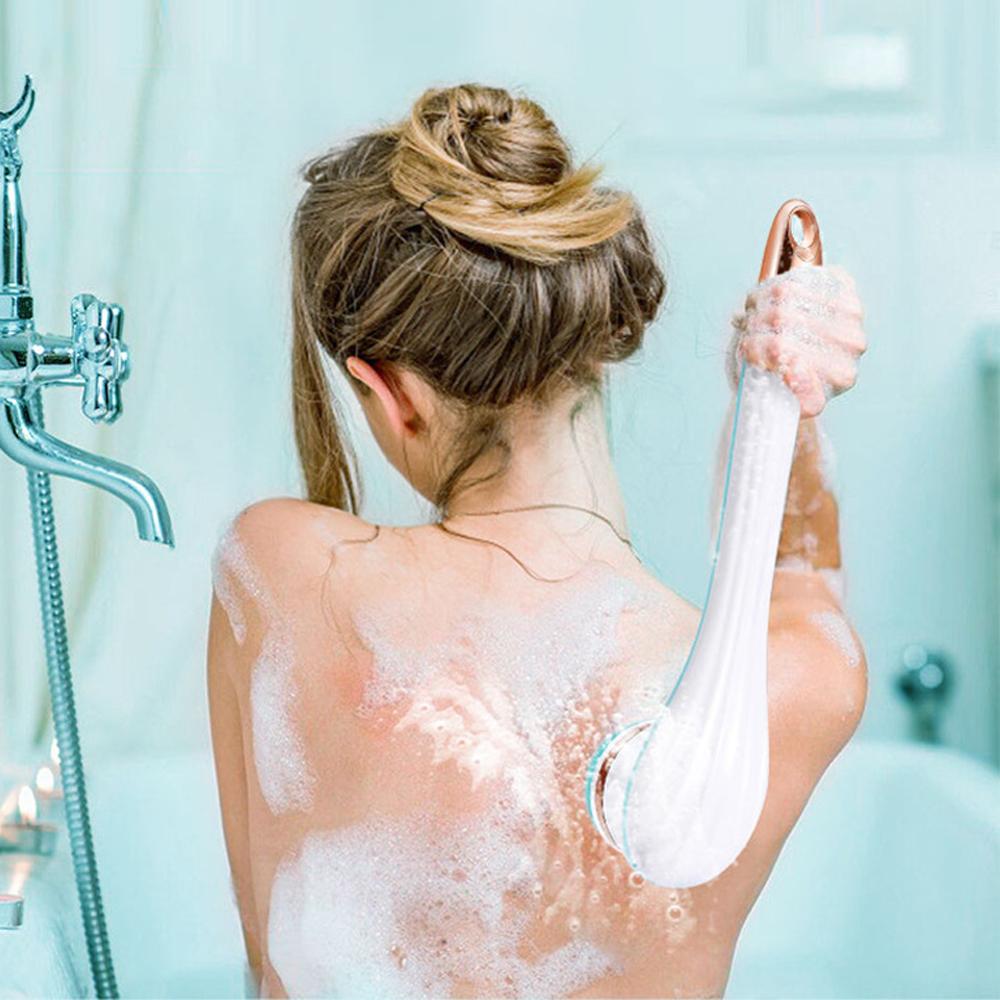Электрическая силиконовая щетка для ванны, скребок для спины, 4 насадки, USB перезаряжаемый вращающийся массажер для душа