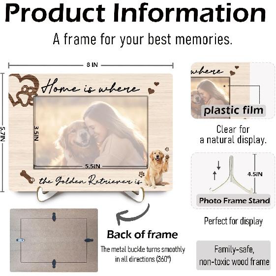 Golden Retriever Dog 4x6 Picture Frame, Gifts for Golden Retriever Lovers Photo Frame, Dog Mom Dad Gifts Wall and Tabletop Display Picture Photo