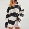 Полосатый дизайн толстовка с цветным блоком топ женская толстовка с отложным воротником пуговицами свободный пуловер топ женская домашняя одежда