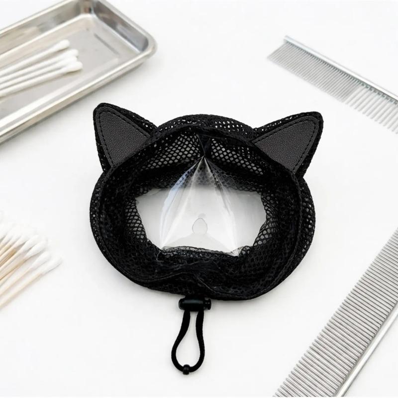 Breathable Mesh Cat Grooming Hood Cute Cat Ear Anti Scratch Anti Bite Stress Reduction Pet Hat for Nail Trim Bath