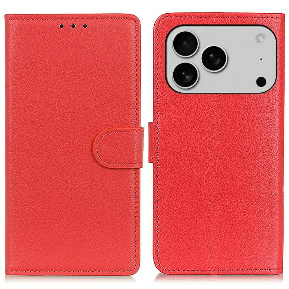 For iPhone 17 Pro Wallet Case PU Leather Phone Cover Litchi Texture