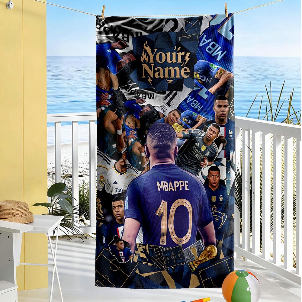Mbappe Personalized Text Beach Towel Quickdry Soft Microfiber Ideal For Travel Outdoor Swim Pool Yoga Surf Camping Hiking Gym Gift Holiday
