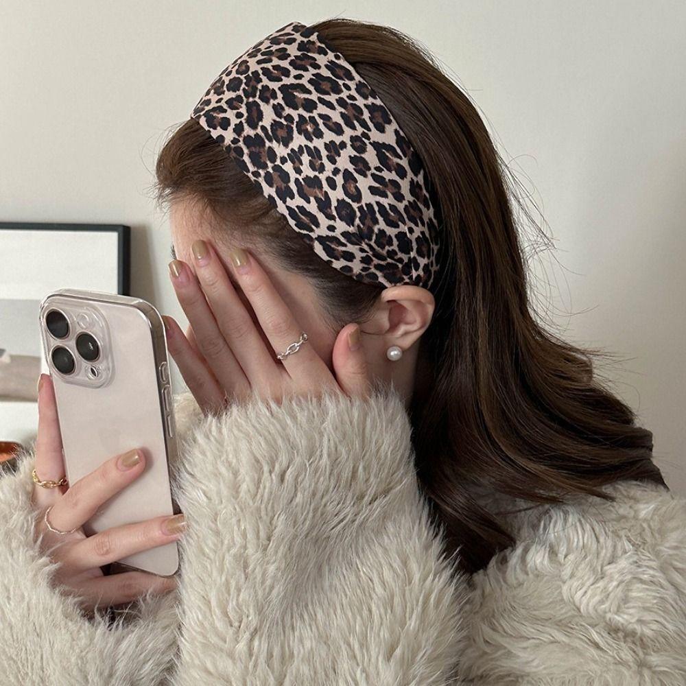 Корейская леопардовая повязка для волос, темпераментная женская повязка для волос, ретро широкая повязка на голову, для дам/девушек