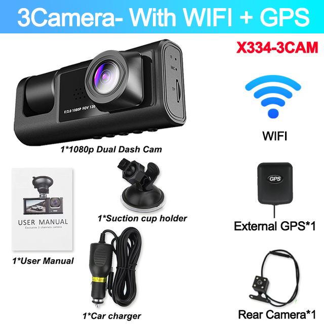 3-канальный 1080P видеорегистратор для WIFI GPS автомобильный видеорегистратор автомобильный видеорегистратор передняя и задняя камера ночного видения автомобильный аксессуар