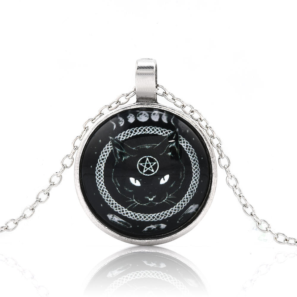 Стеклянный кулон с пентограмой и чёрным котом
