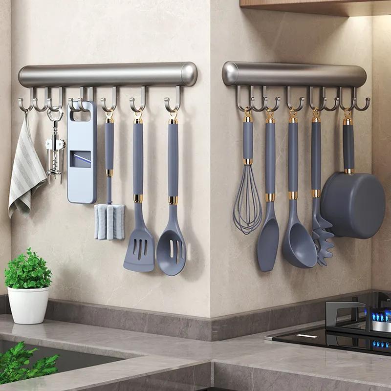 Кухонные крючки Неперфорированные подвесные штанги Кухонные полки для хранения Лопатки Ложки Подвесные полки Алюминиевые крючки Настенное хранение YLE516