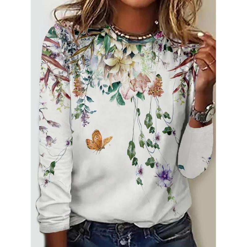 Женская футболка с длинным рукавом и 3d цветочным принтом, толстовка, новинка 2023 года, осенняя повседневная винтажная одежда в стиле Харадзюку, женские толстовки