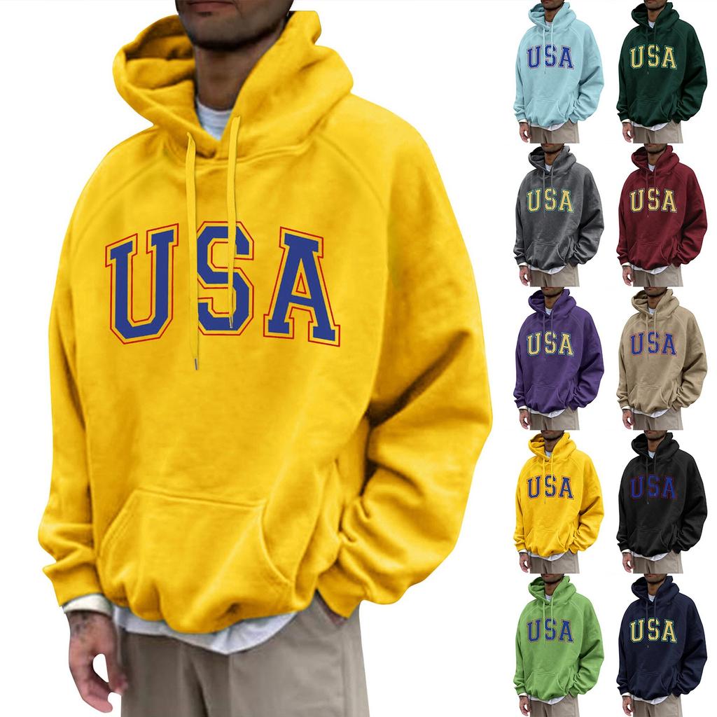 Men's Loose Printed Hooded Sweatshirt Men's Casual Fashion Sports Raglan Sleeves Pullover Sweatshirt