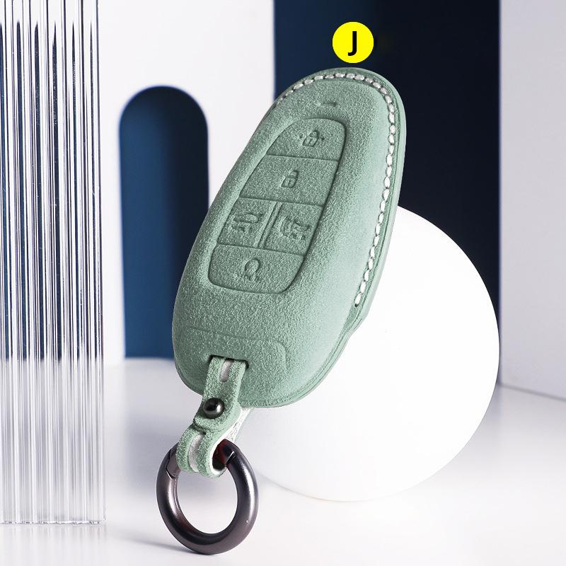 Suede Leather Car Key Case Cover Holder Smart Key Bag For Hyundai Sonata Ioniq 5 Nexo Nx4 Tucson  Sonata  Grandeur Santa